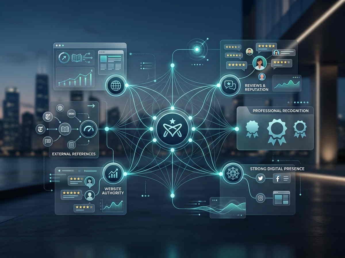 Rede de reputação digital formada por avaliações, referências e autoridade de site