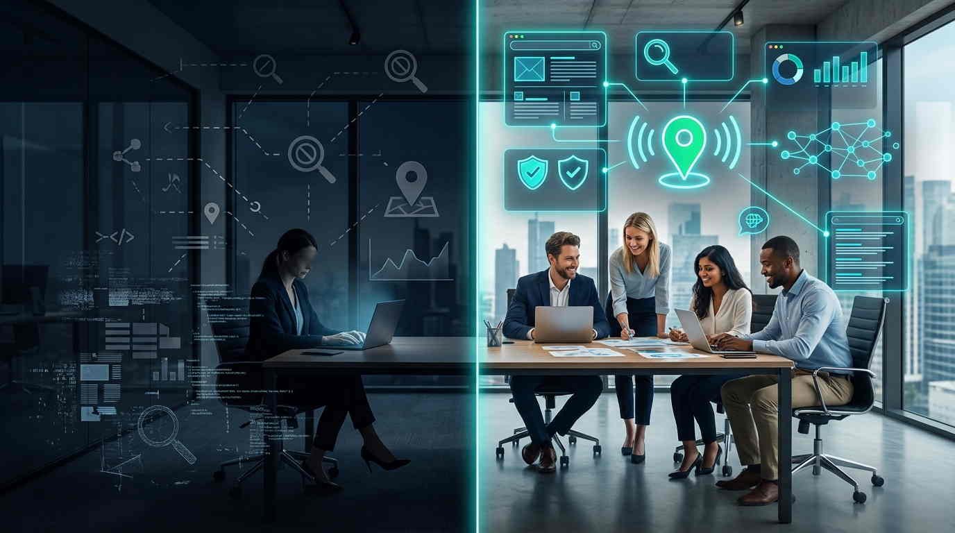 Comparação entre uma empresa digitalmente invisível e outra encontrada nas buscas